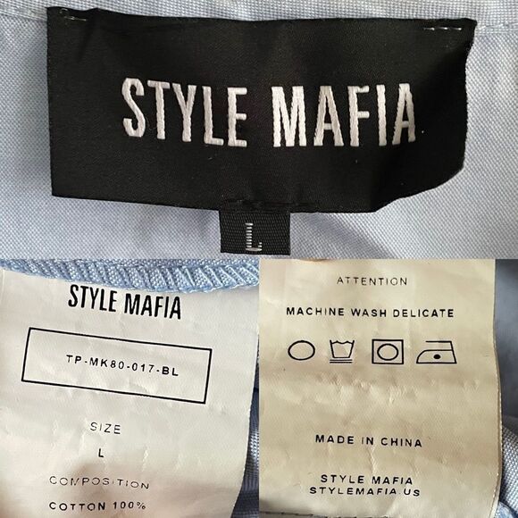 STYLE MAFIA Crew Neck Long Sleeve Hidden Button Front Shirt Blouse Light Blue XS - Picture 5 of 5